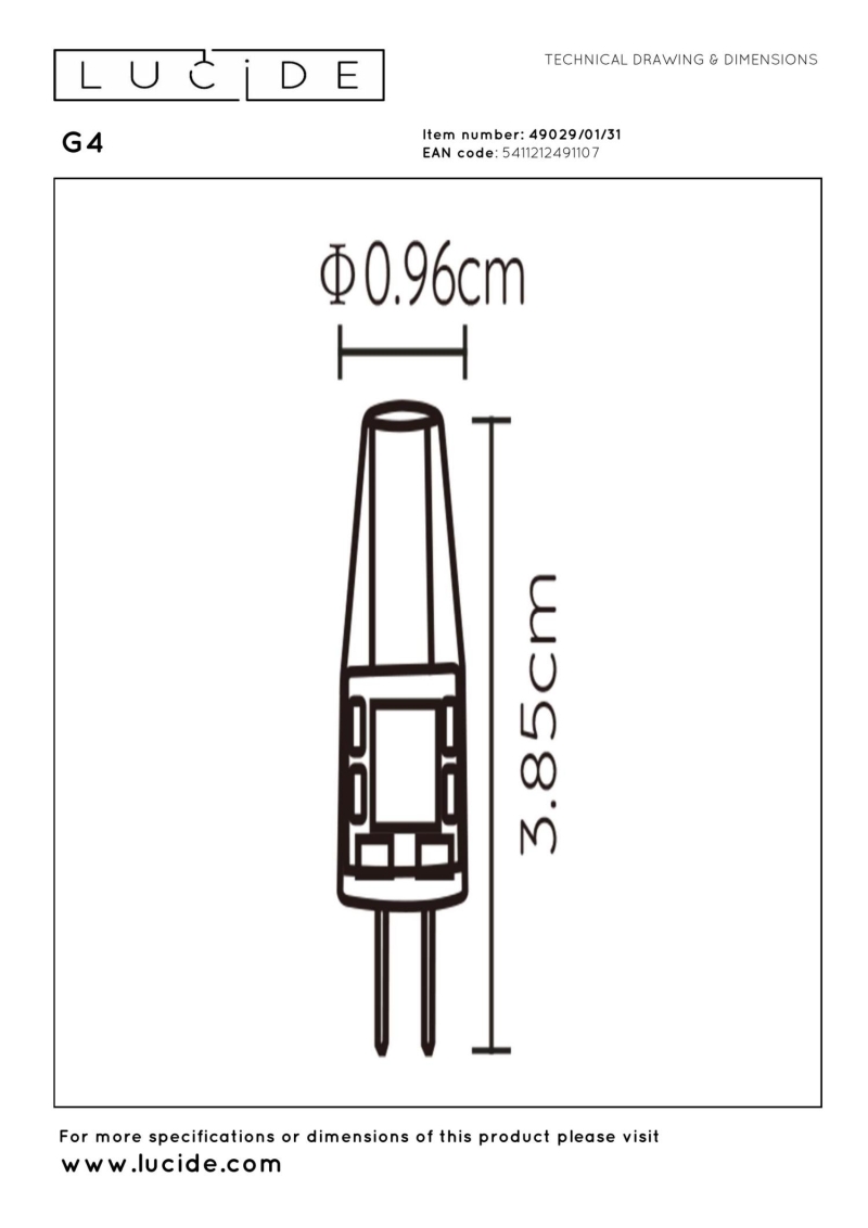 Lucide G4 - LED žiarovka - Ø 0,9 cm - LED - G4 - 1x1,5W 2700K - biela